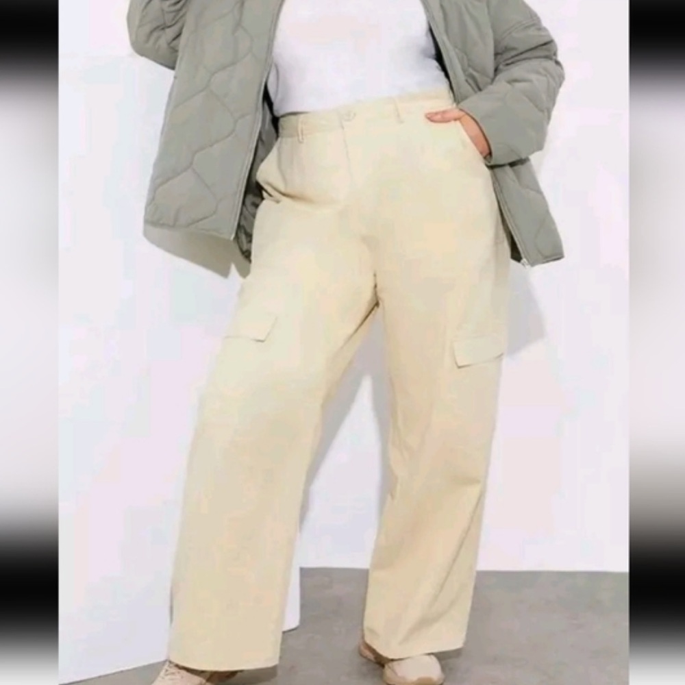 HUNTER &‎ BROWN Woman's High Rise Cotton Cargo Pants Stone Size Large NWT